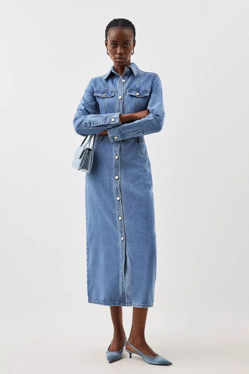 Fitted midi shirt dress online